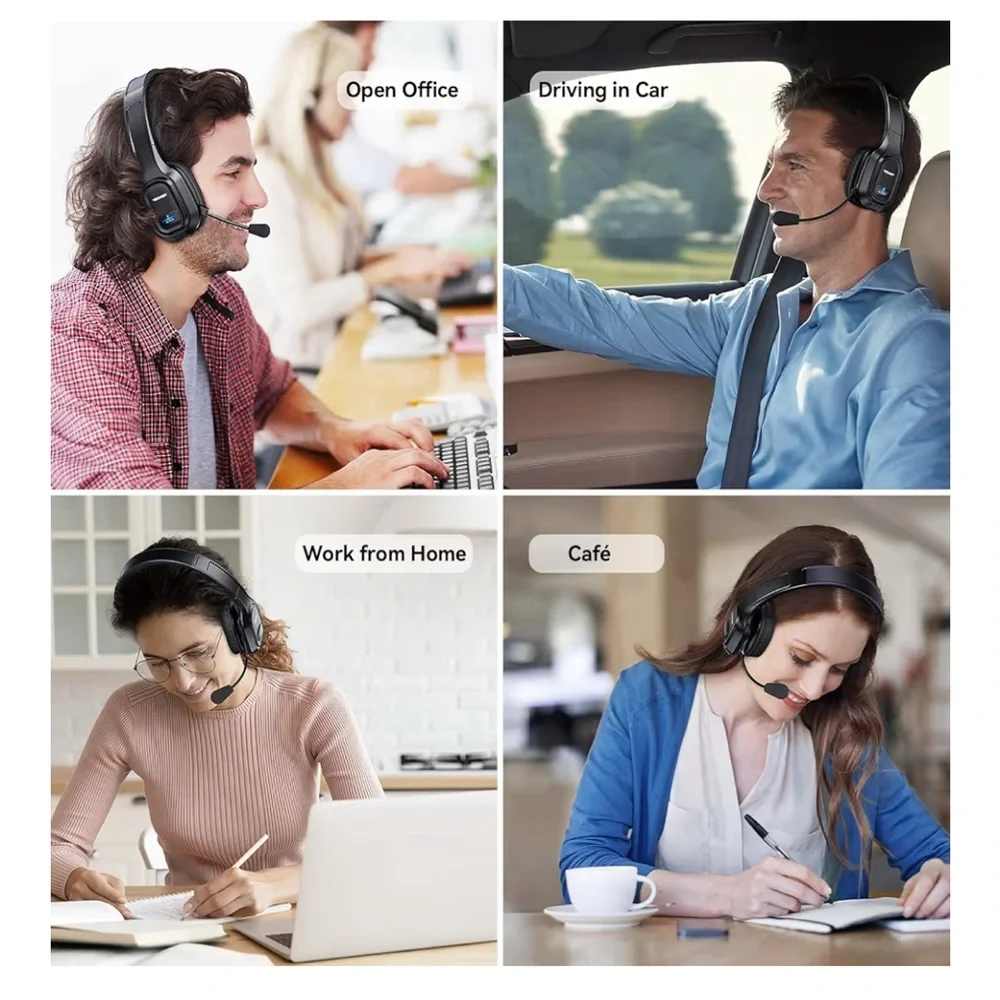 NIB Tecknet Bluetooth Headset w/ Microphone AI Noise Cancelling Hands Free Black